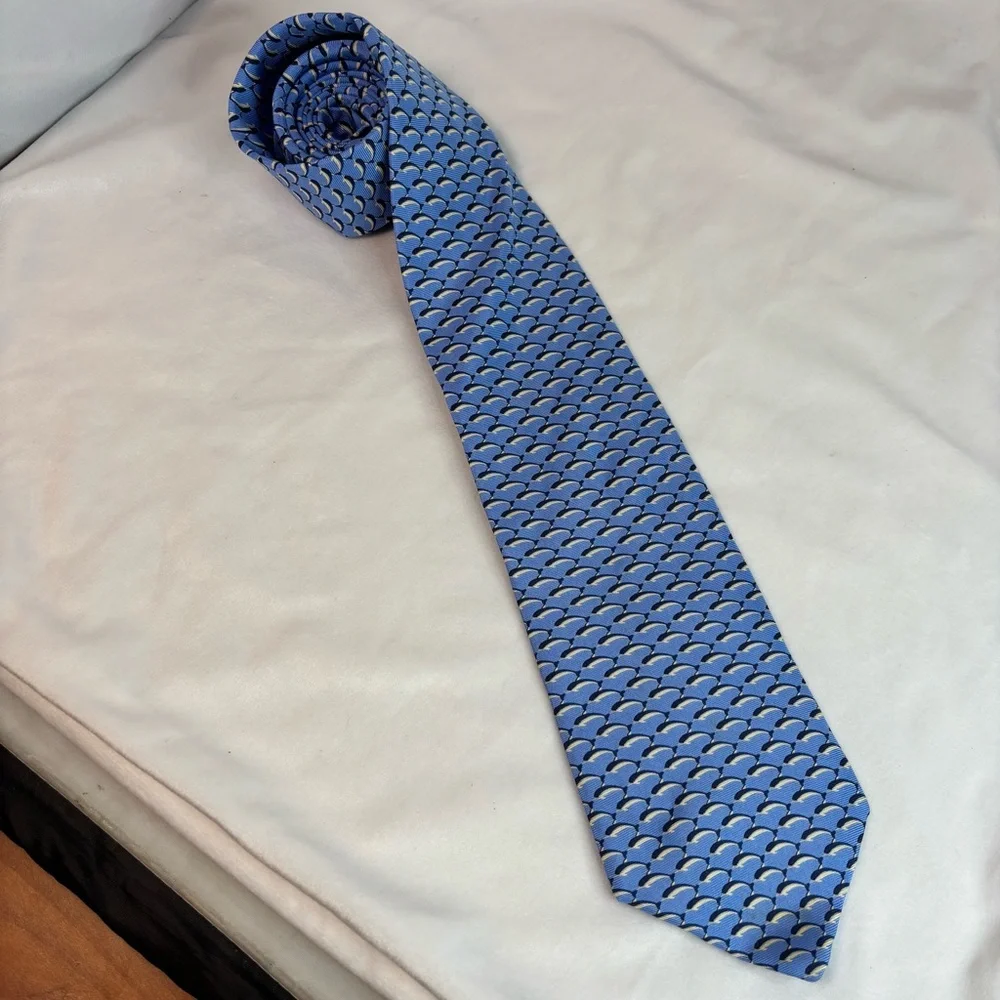 Brooks Brothers Makers Blue Dolphin Print Silk Tie